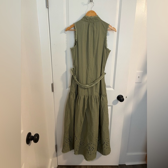 AVEC LES FILLES Eyelet Embroidery Sleeveless Maxi Dress Olive Green Size Small - Picture 11 of 12